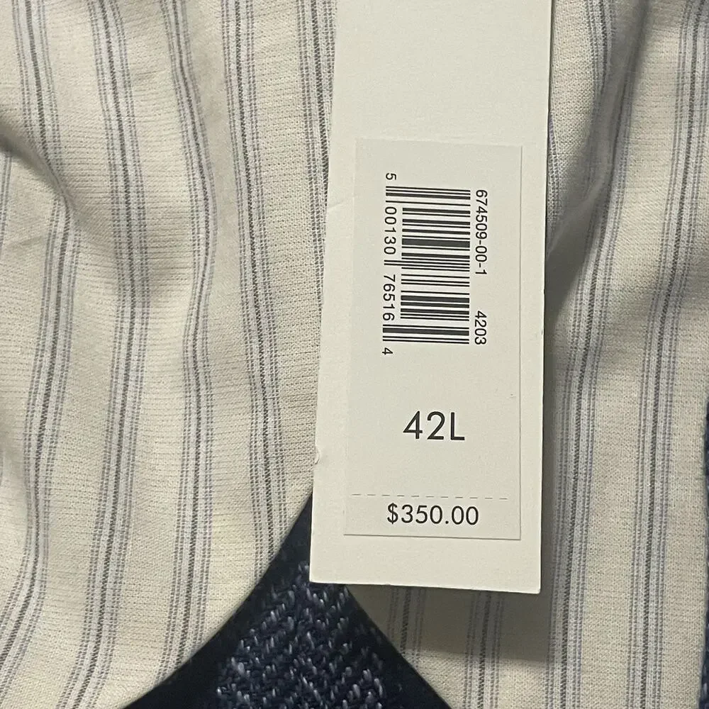 NWT Banana Republic Sport Coat Men 42 L Cross Blue Herringbone Linen Cotton $350